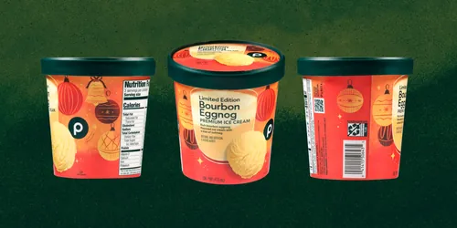 Pumpkin Spice ice cream containers by Barbara Tamilin, shown from three perspectives