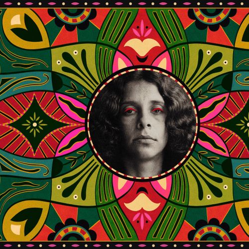 Barbara Tamilin artwork showing a monochrome woman’s portrait in an ornate colorful symmetrical fr