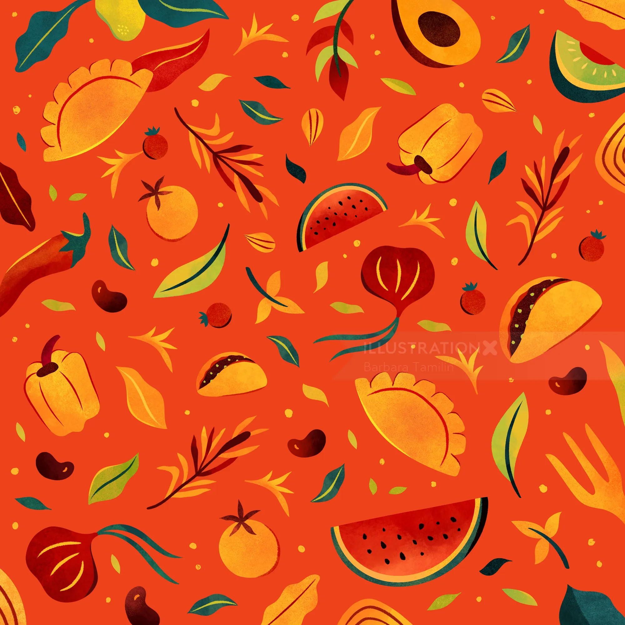 Diseño floral y de frutas tropicales por Barbara Tamilin
