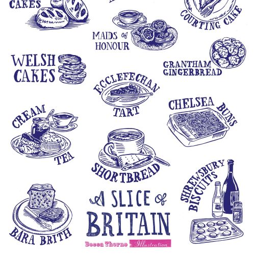 Caroline Taggart's A Slice of Britain features monochrome illustrations