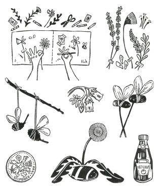 Spot illustrations from the collector's album brochure