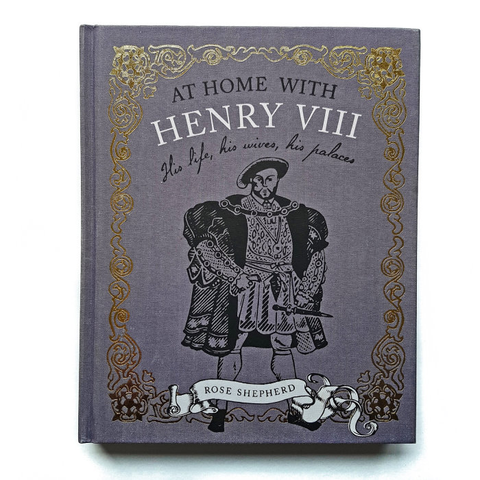 The cover of Rose Shepherd's At Home With Henry VIII, featuring a linocut illustration of Henry VIII