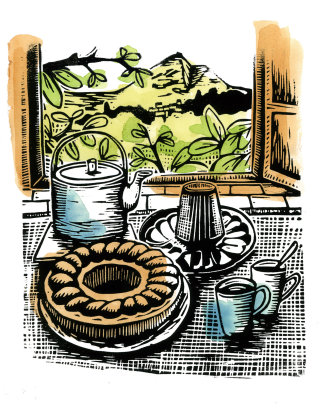 Ilustraciones de acuarela de pastel italiano de ciambella