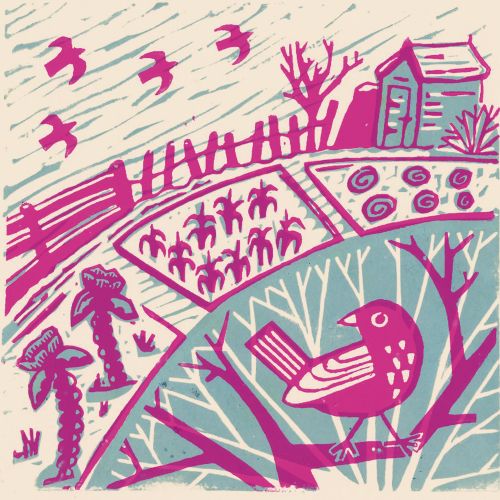 Winter garden art commissioned for client's holiday cards