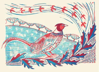 Winter countryside pheasant drawing for Christmas cards