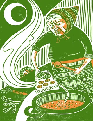 Cute linocut cookery art for kids book