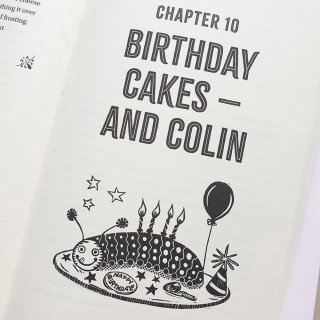 Monochrome Colin cake illustration for chapter heading