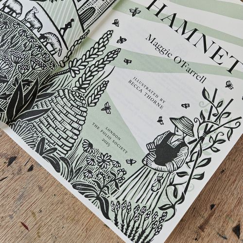Illustration of 17th century cottage garden and boy running in Tudor village by Becca Thorne