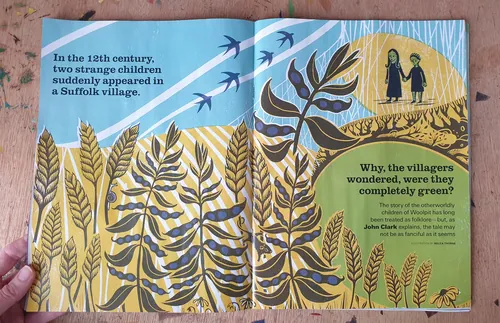 Illustrated book spread from The Green Children of Woolpit by Becca Thorne