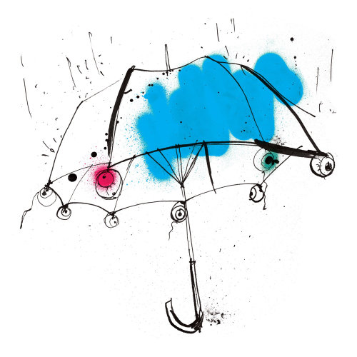 Hand drawn watercolor painting of Blue umbrella 