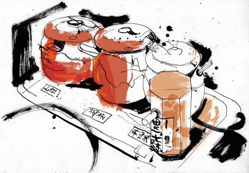 Drawing of japanese restaurant spice food and drink