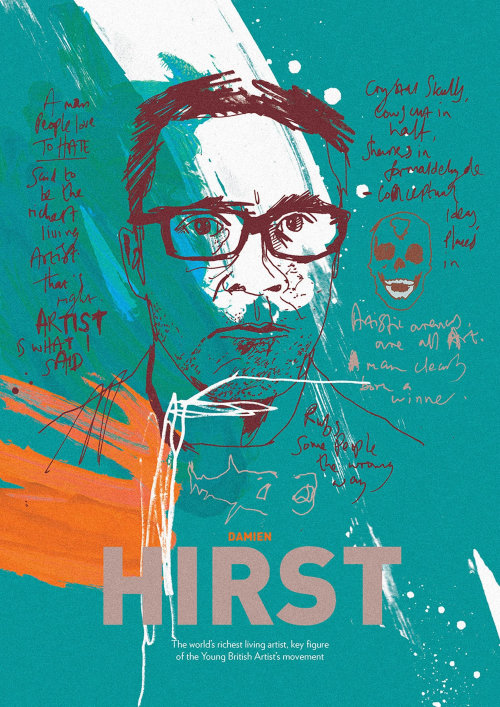 Damien Hirst hand painted portrait 