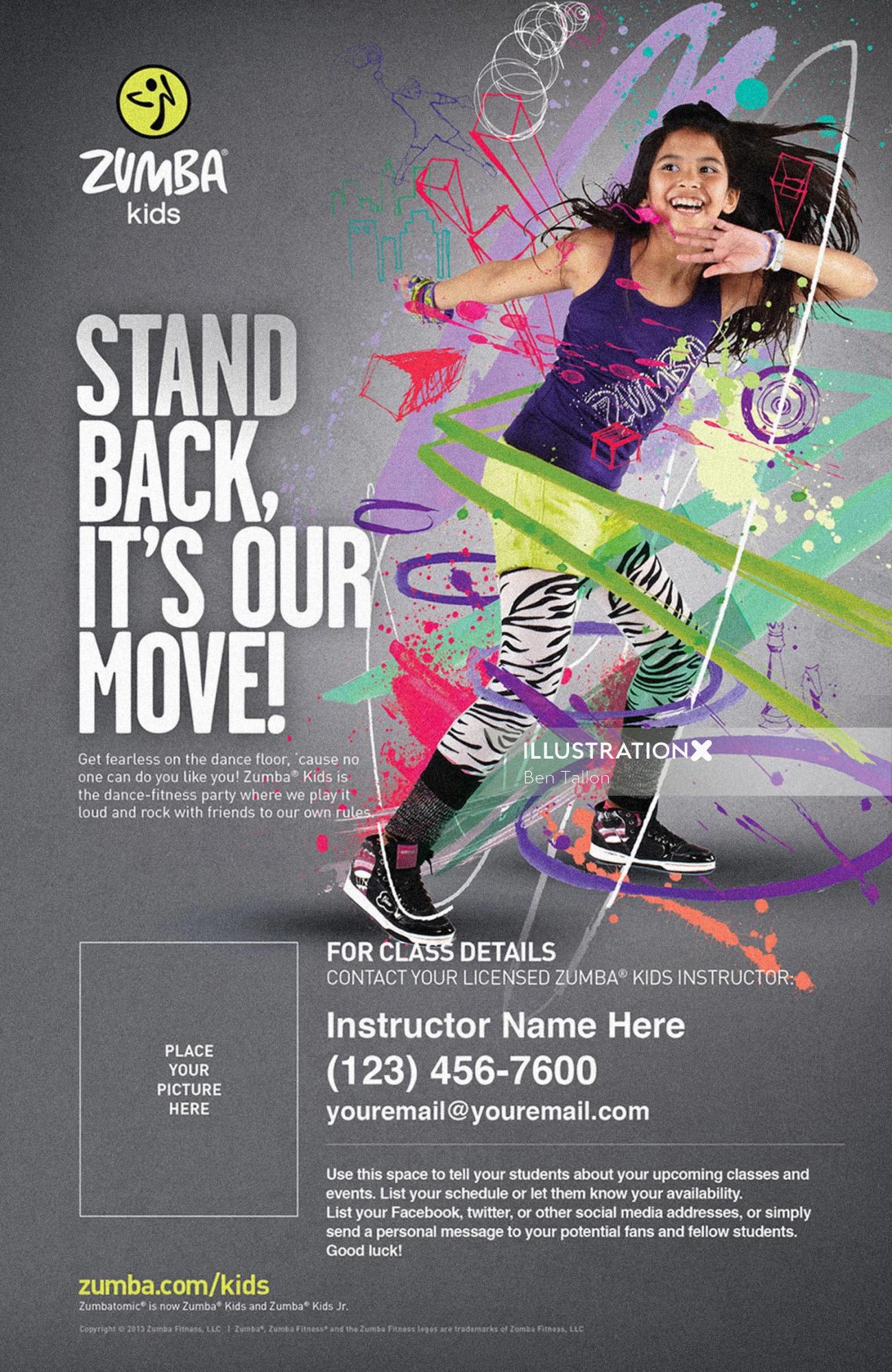 Illustration de campagne publicitaire Zumba Kids