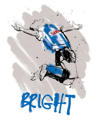 Line and color drawing of footballer Mark Bright