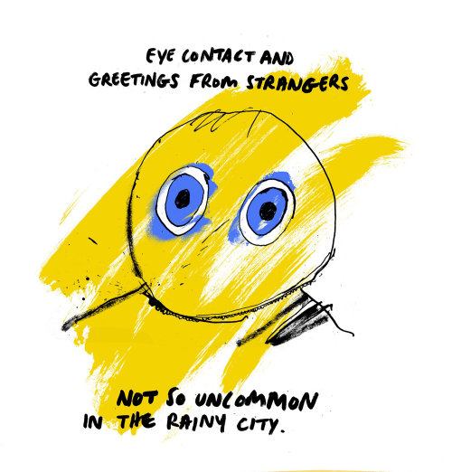 Conceptual illustration of eye contact by Ben Tallon