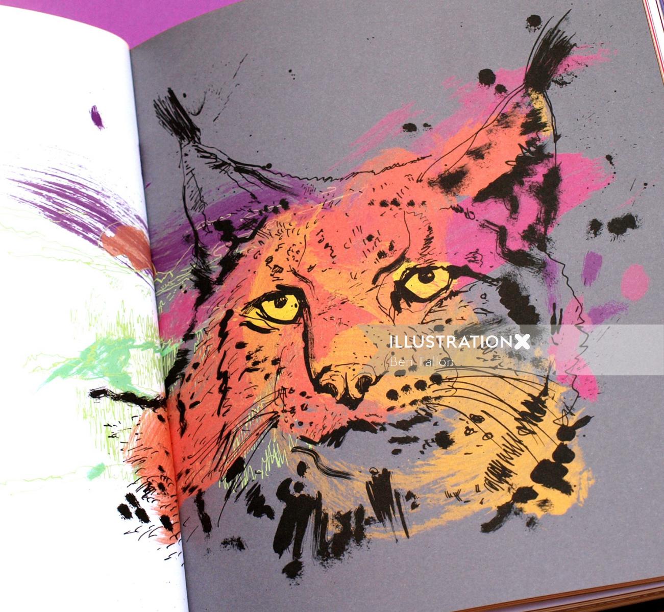 A cat painted in bright watercolors