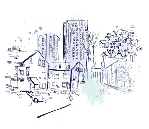 Sketch drawing of a cityscape