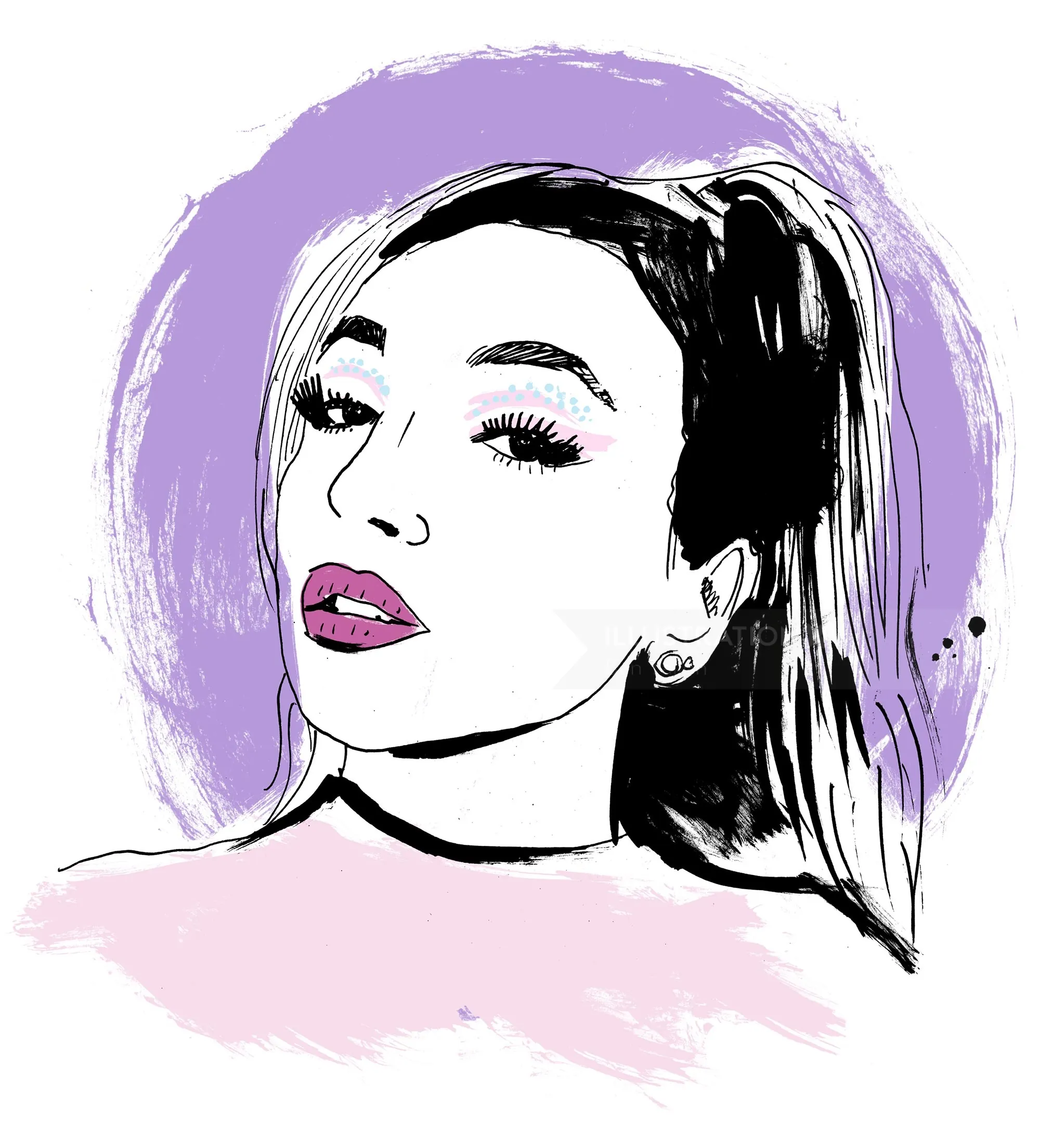 Illustration of dark-haired woman with makeup