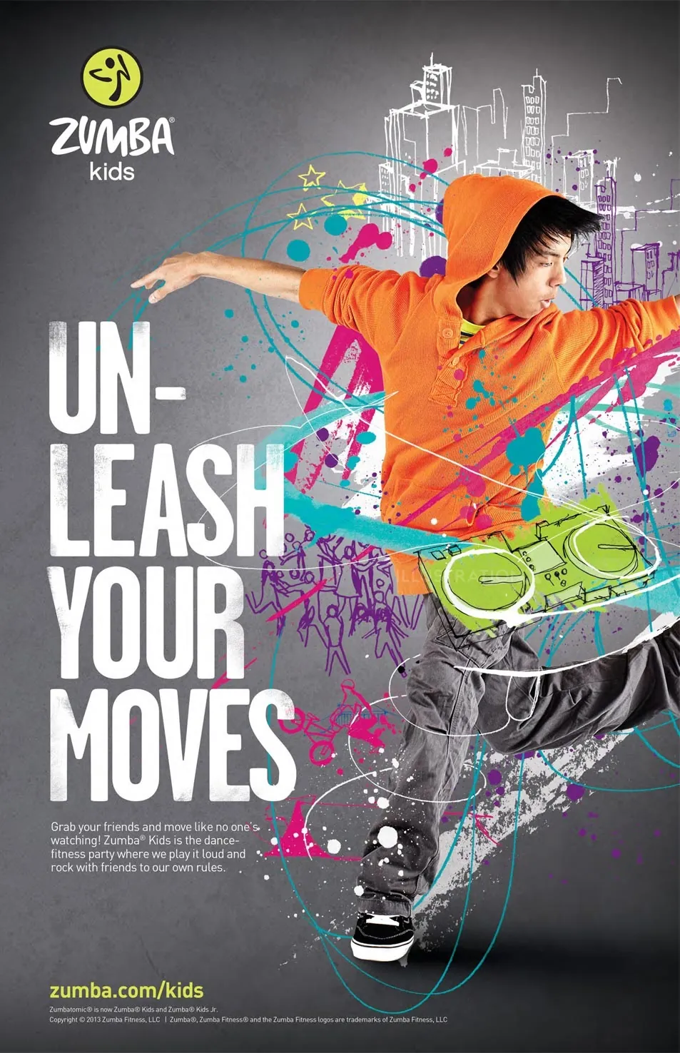 Poster advertisement promoting Zumba Kids dance classes