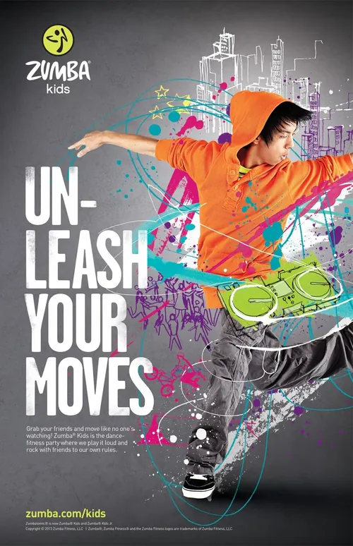 Poster advertisement promoting Zumba Kids dance classes