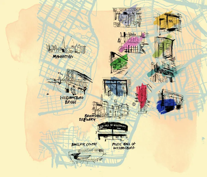 Hand-illustrated Manhattan map with custom lettering