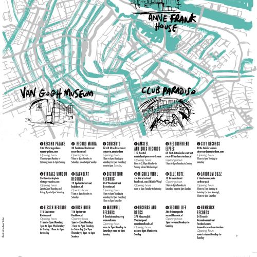 Hand-drawn Amsterdam map illustration and lettering