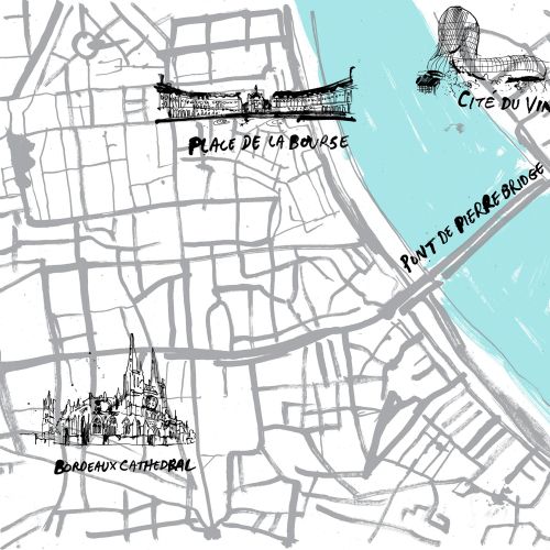 Bordeaux map art and lettering