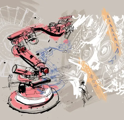 Detailed technical sketch of Bavarian industry machinery