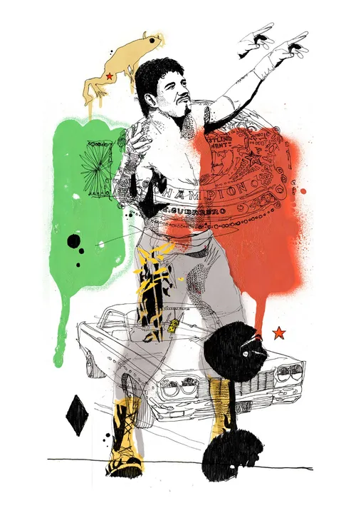 Colorful ink portrait of former WWE champion Eddie Guerrero
