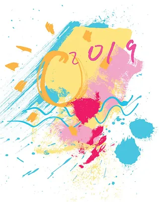 Abstract colorful summer-themed illustration with brush strokes and ink splashes