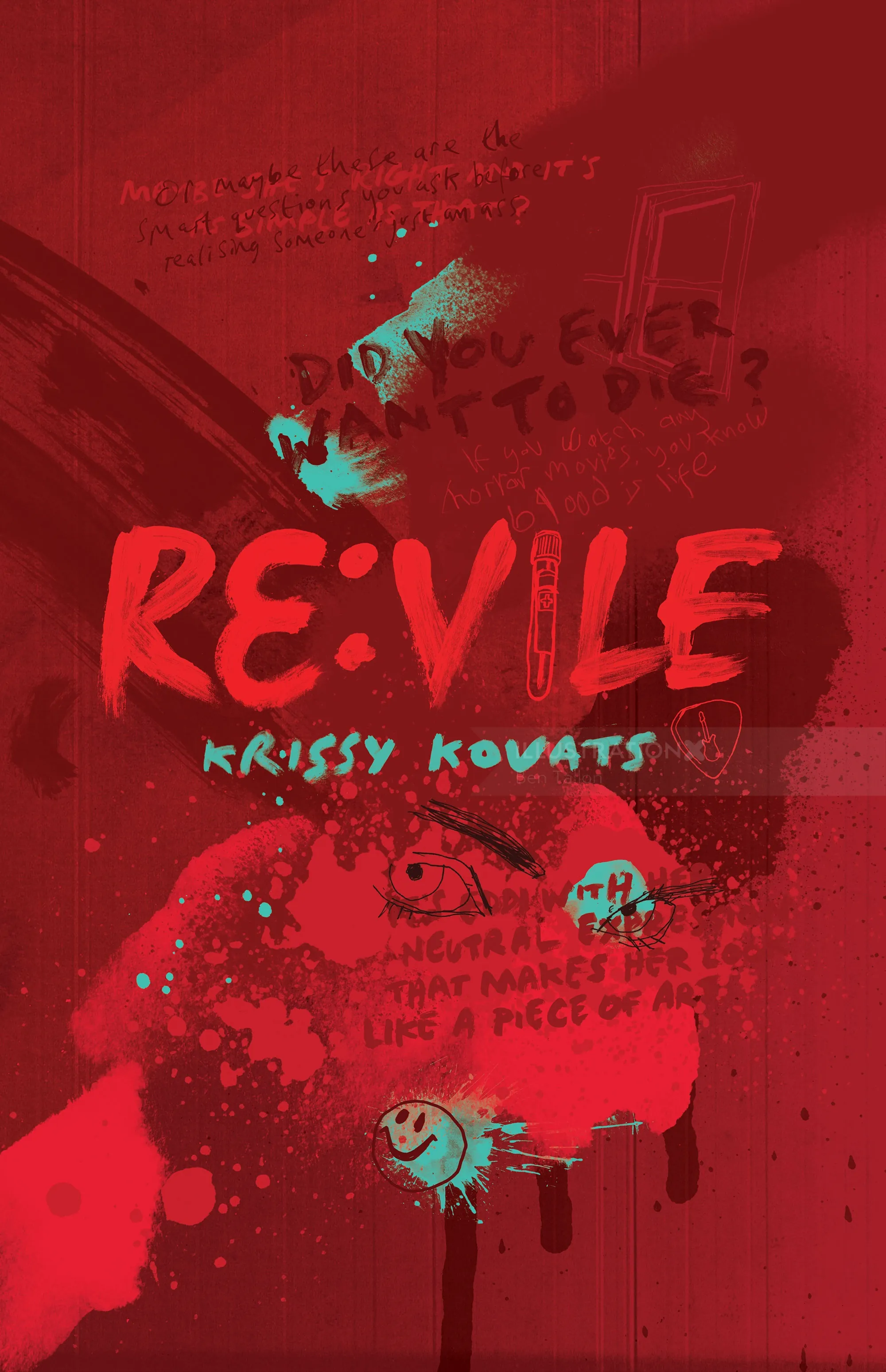 Book cover for RE:VILE by Krissy Kovats with expressive red and black artwork by Ben Tallon