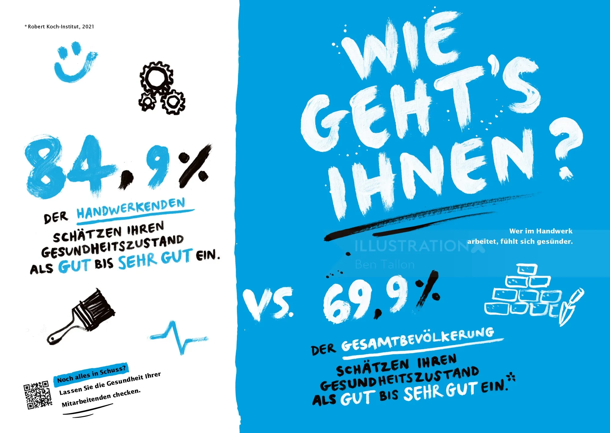 Illustration showing health stats comparison with hand lettering by Ben Tallon