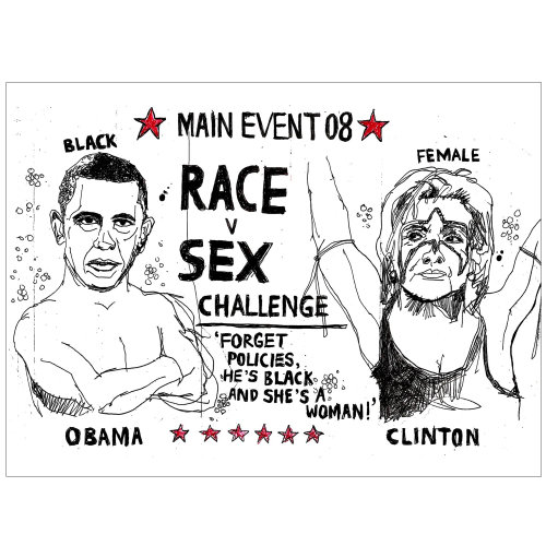 Diseño de póster de Race v Sex Challenge por Ben Tallon