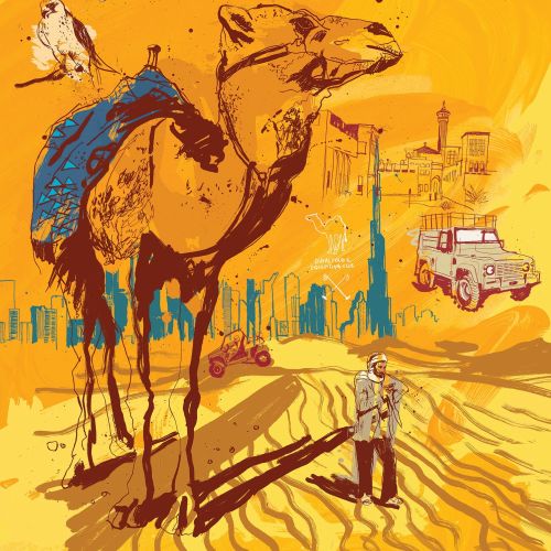 Dubai escapism magazine illustration by Ben Tallon