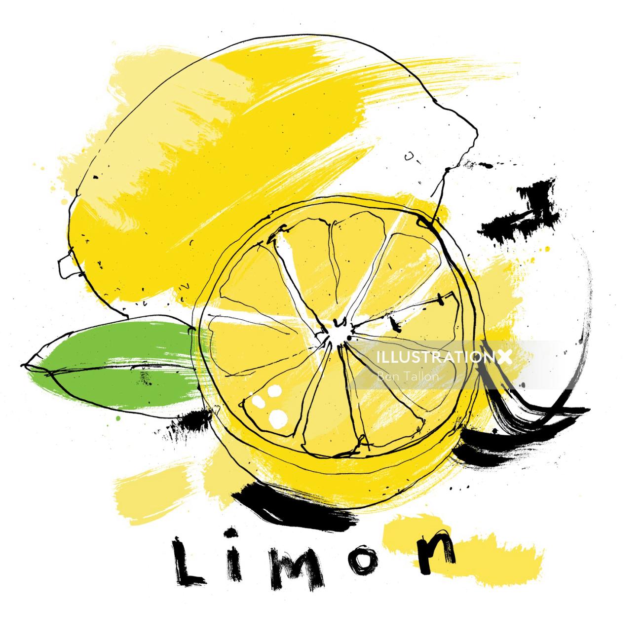 絞りたてのレモンの水彩画