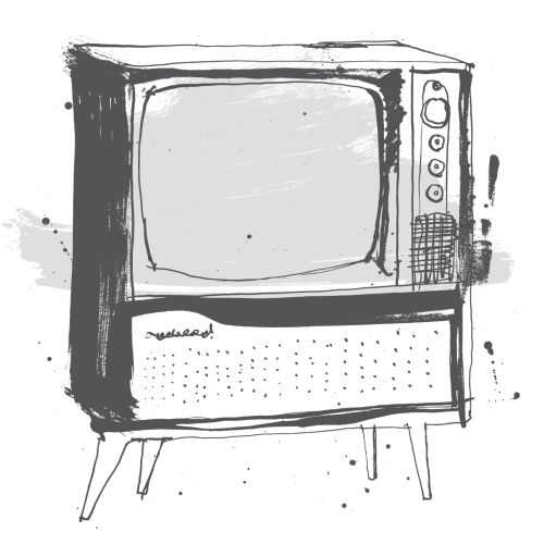 Black and white art of old model television
