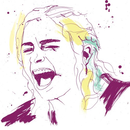 Shouting woman portrait art by Ben Tallon