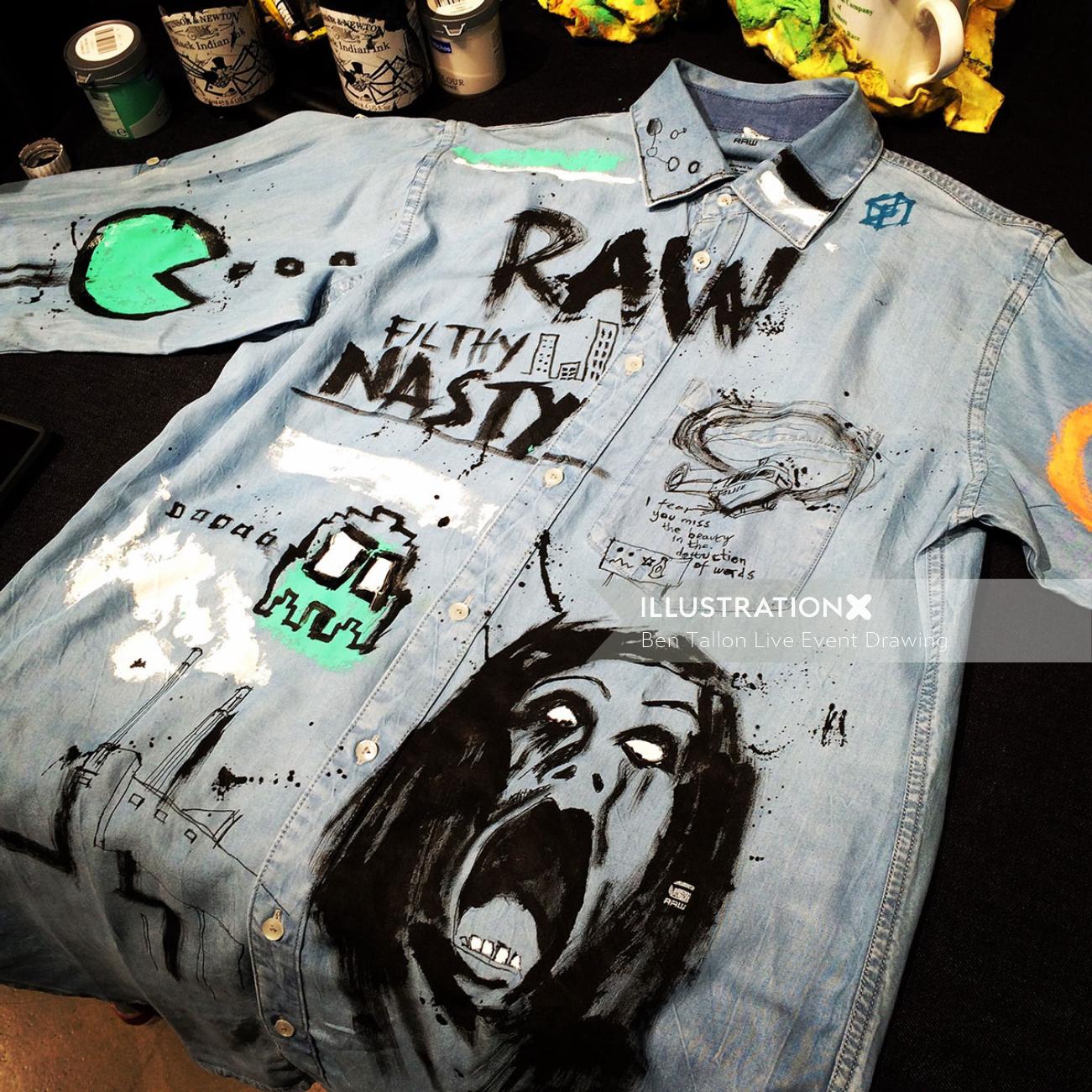 Live event drawing raw nasty on shirt
