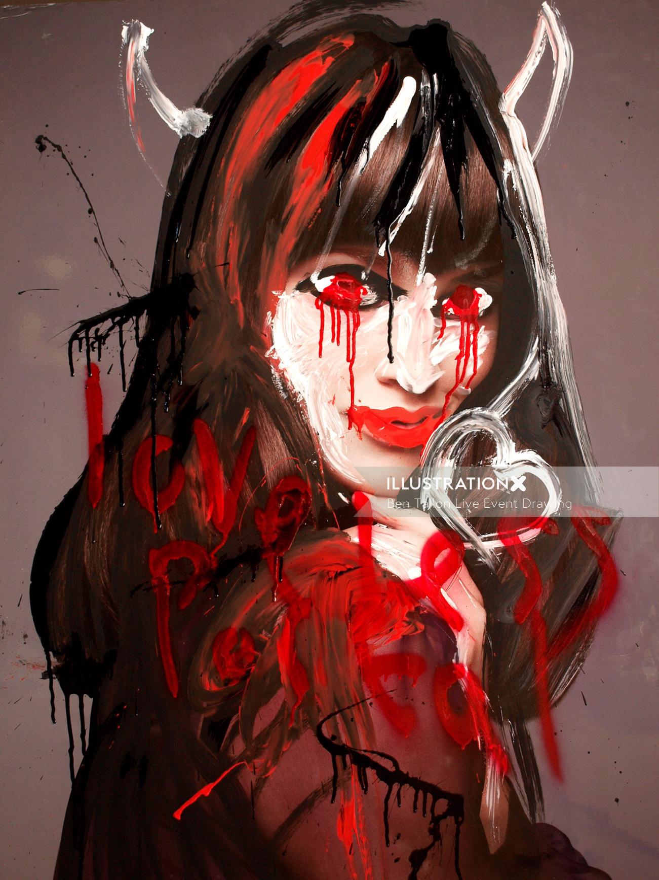 Live event drawing blood in woman eyes
