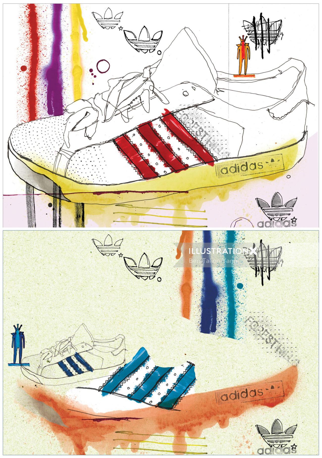Sketch of a Trendy Pair of Adidas Shoes