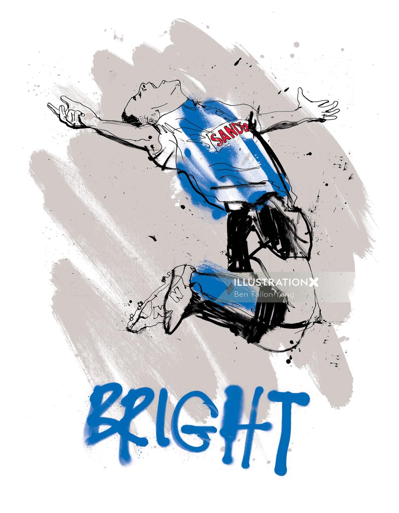 Line and color drawing of footballer Mark Bright