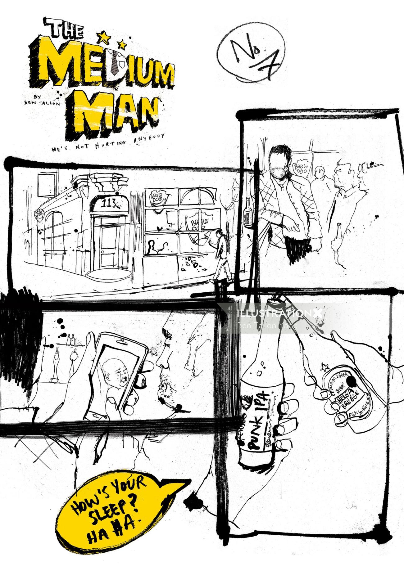 Artwork for the novel "The Medium Man" in the comic book genre