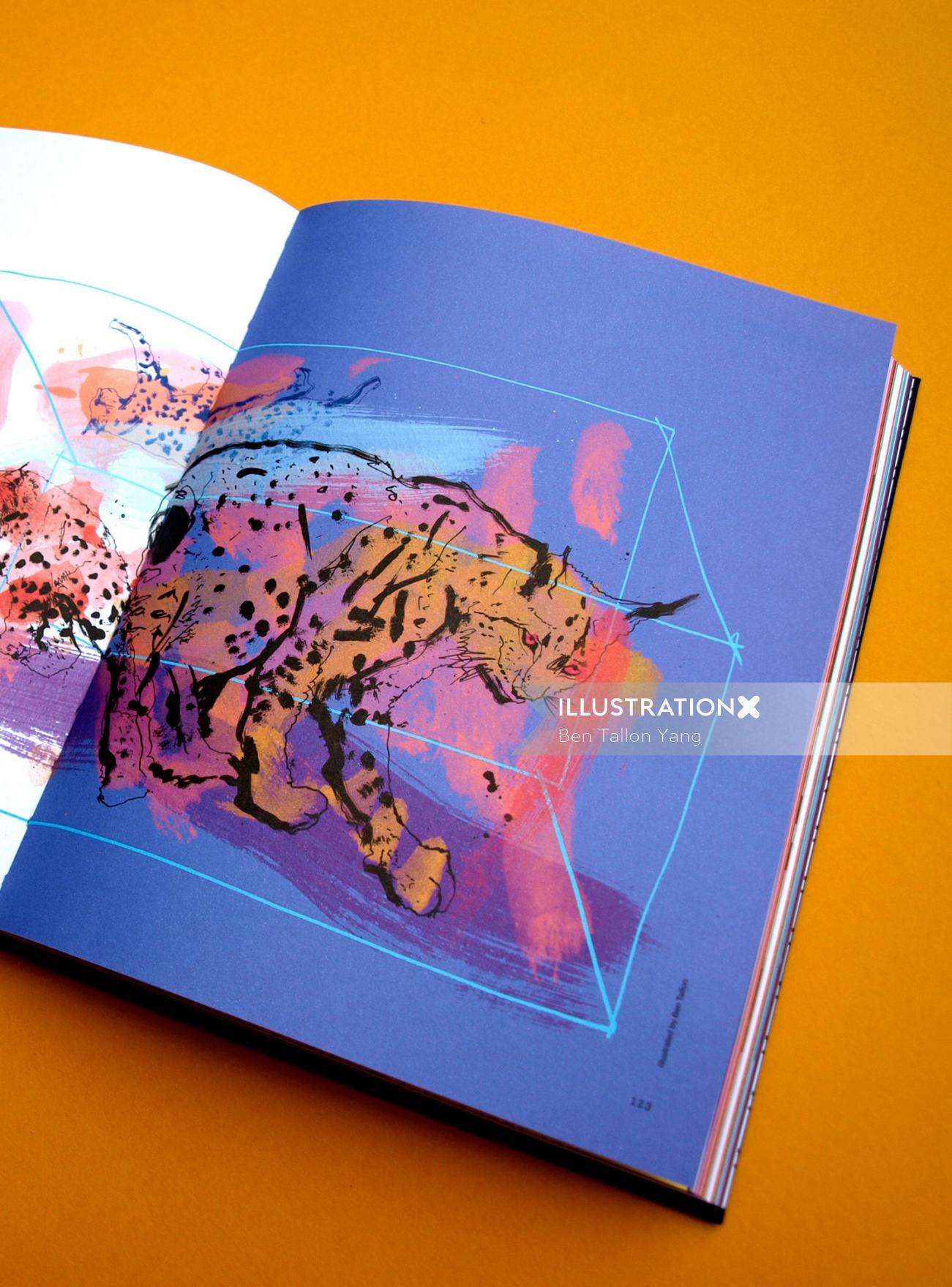 Lynx watercolor illustration on book