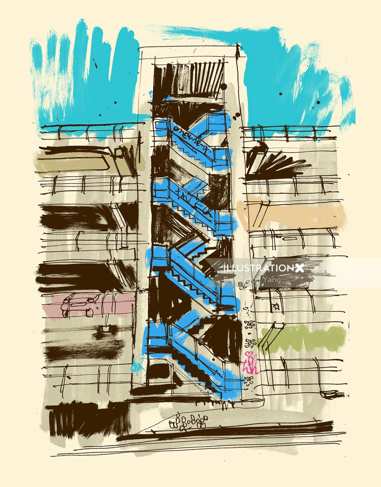 Ben Tallon's line illustration of Manchester Street