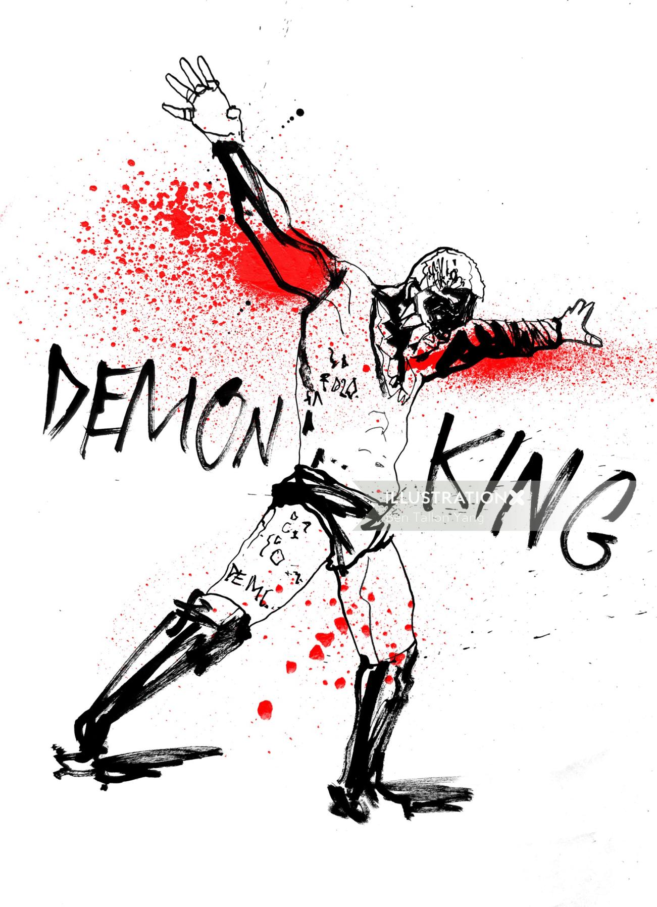 Pen & Ink illustration of WWE Superstar Finn Bálor's 'demon king' character