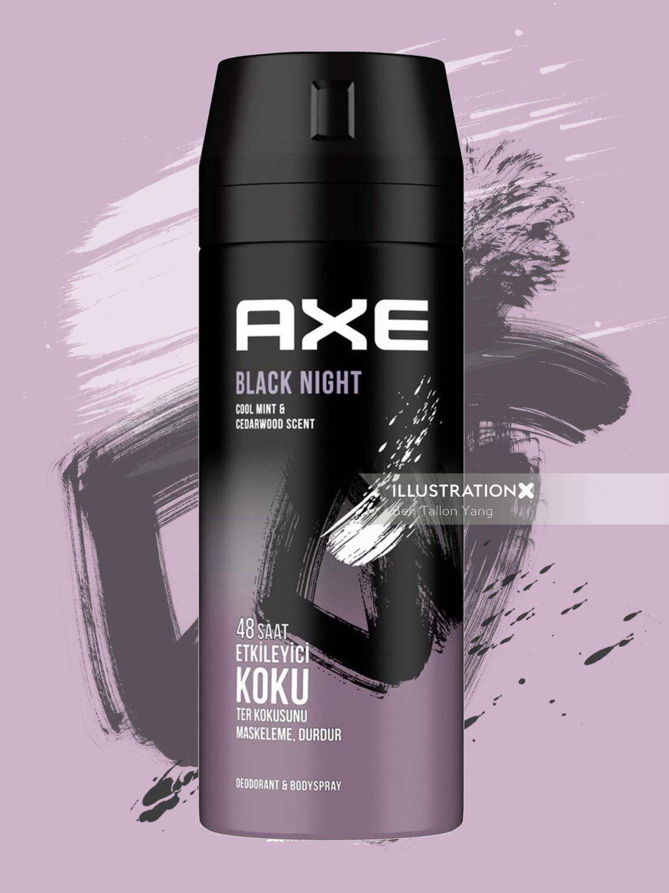 Lynx axe rebrand packaging design illustration by Ben Tallon