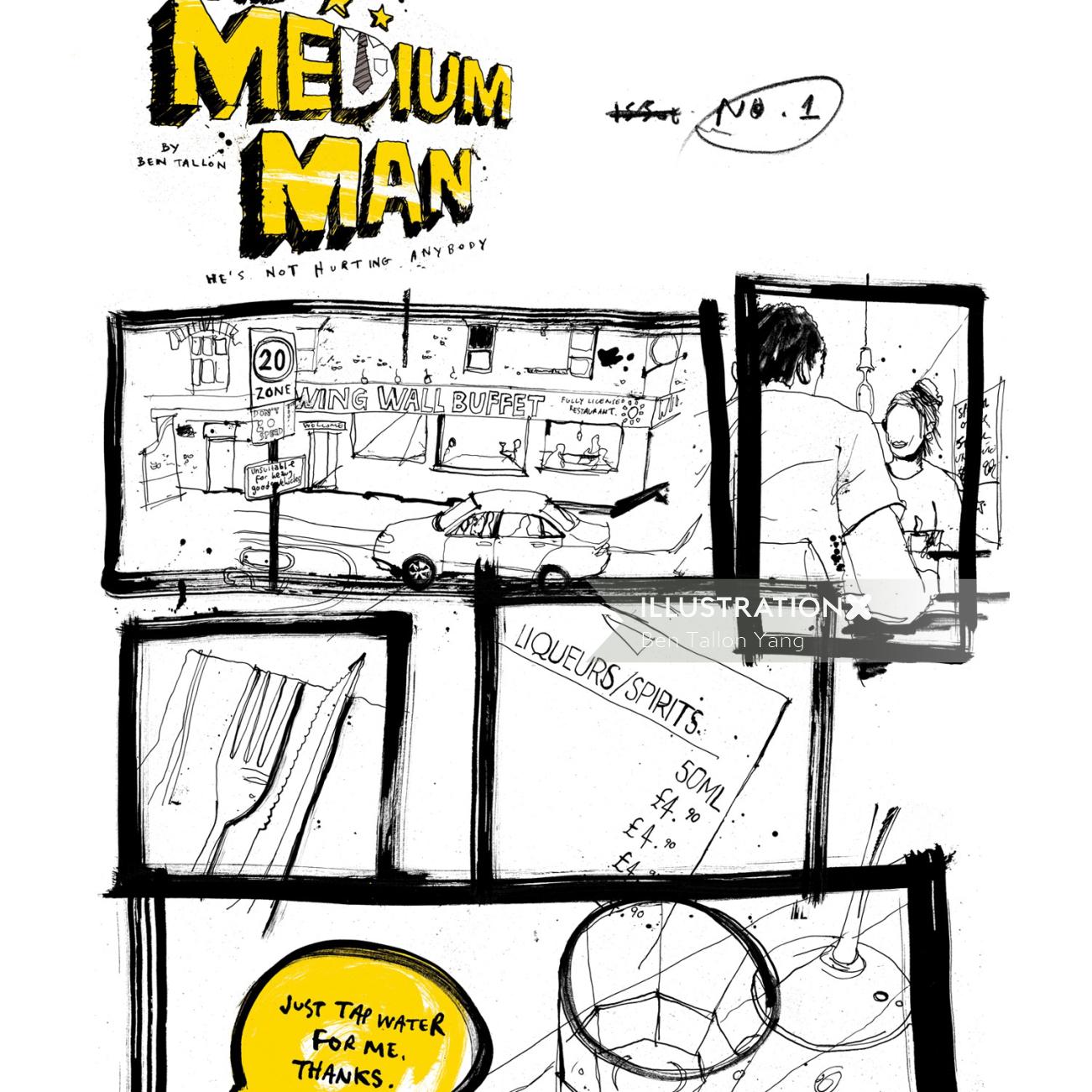 Medium Man novel page illustration