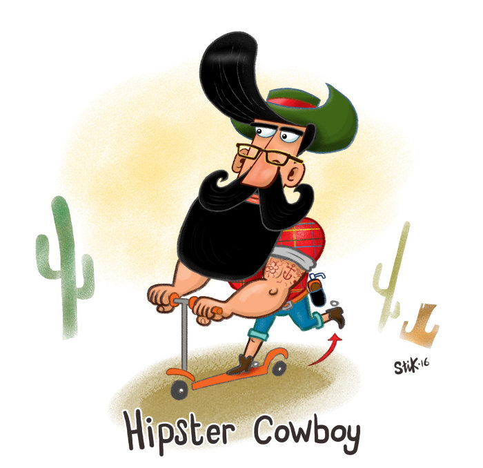 Ilustração de vaqueiro hipster usando escovas