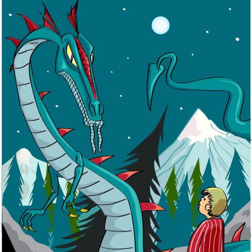 Children book illustration of Dragon night 