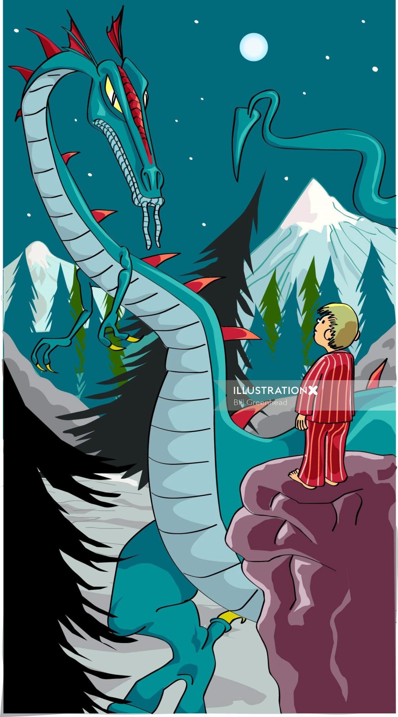 Children book illustration of Dragon night 